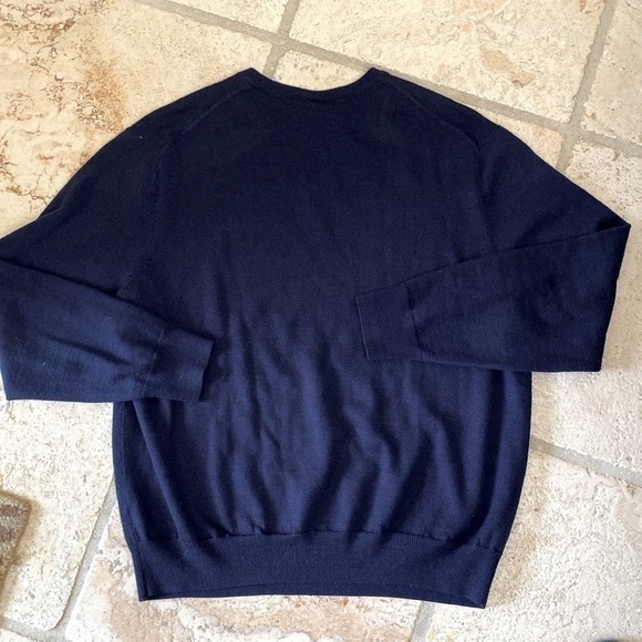 Jos A Bank Sweater Mens Merino Wool Blend V-neck Pullover Navy Classic Grandpa L - Picture 4 of 9